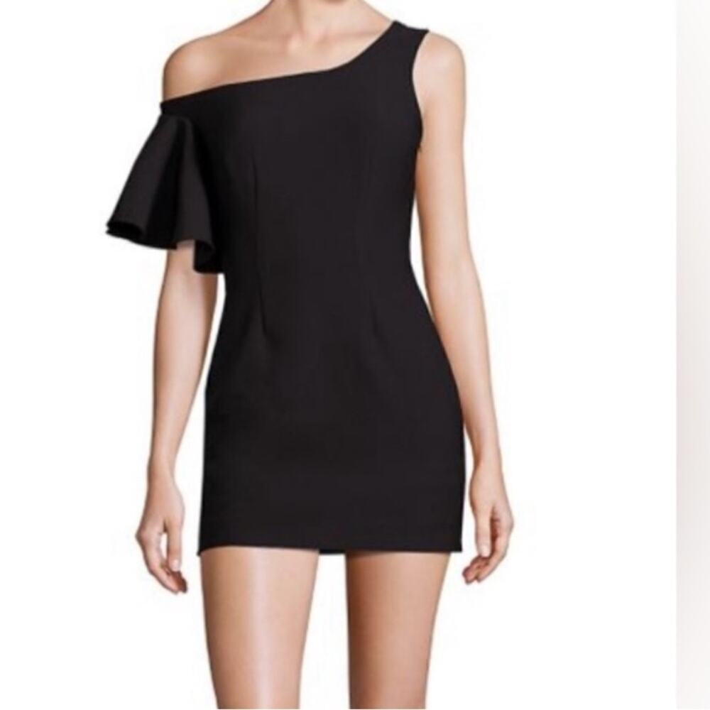 Saloni Greta Short Dress in Black Size 12 Asymmetrical Neckline